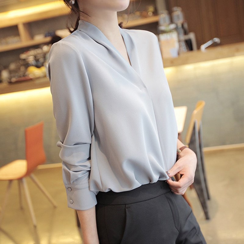 Office Chiffon Women's Blouse in Blue and Beige