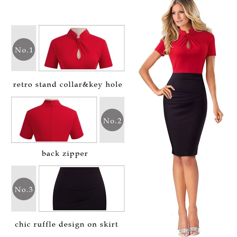 Contrast Color Patchwork Bodycon Office Women's Dress Contrast Color Patchwork Bodycon Office Women's Dress