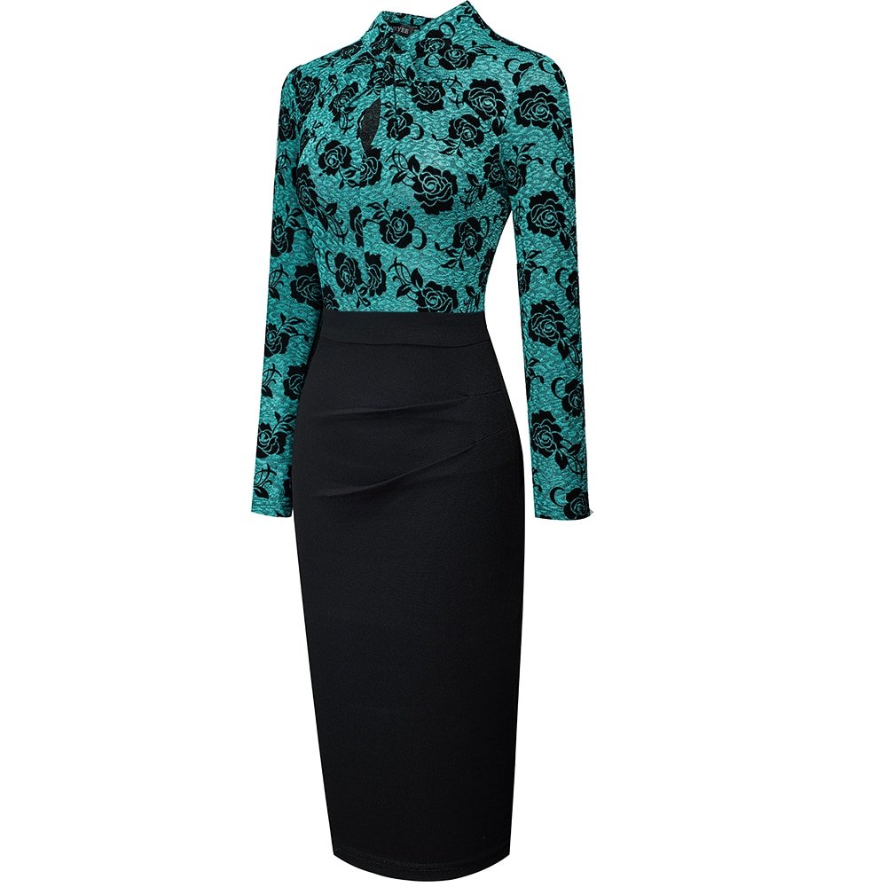 Contrast Color Patchwork Bodycon Office Women's Dress Contrast Color Patchwork Bodycon Office Women's Dress