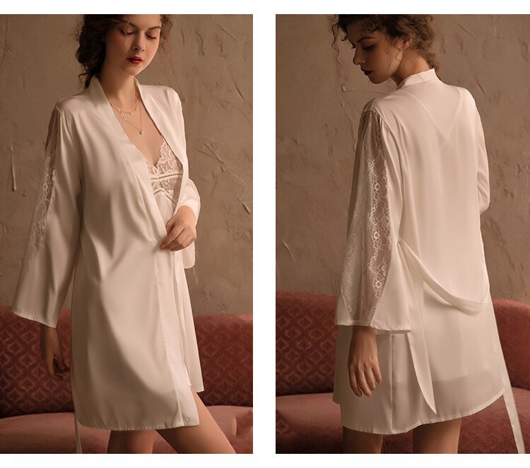 Women's Lace Bra Nightdress, Robe and Panties 3 Pcs Set Women's Lace Bra Nightdress, Robe and Panties 3 Pcs Set