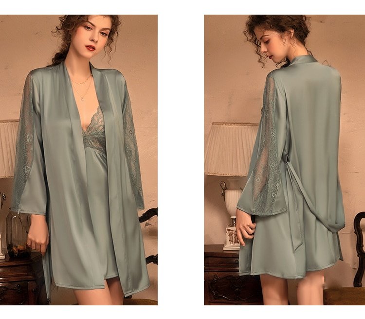 Women's Lace Bra Nightdress, Robe and Panties 3 Pcs Set Women's Lace Bra Nightdress, Robe and Panties 3 Pcs Set