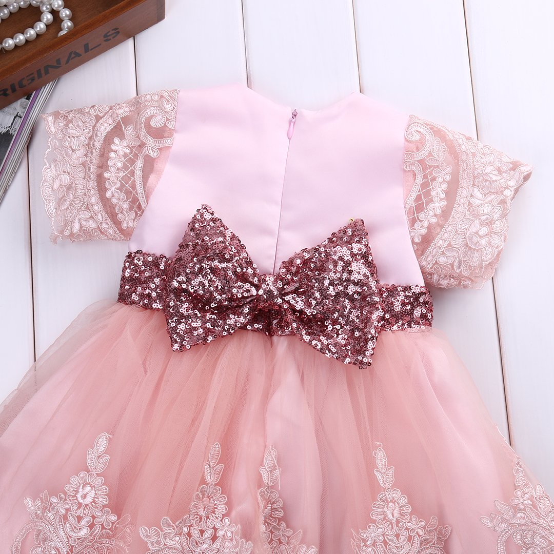 Baby girl clothes Princess Dress Clothes Short Sleeve Lace Bow Ball Gown Tutu Party Dress Toddler Kids Fancy Dress 0-7Y