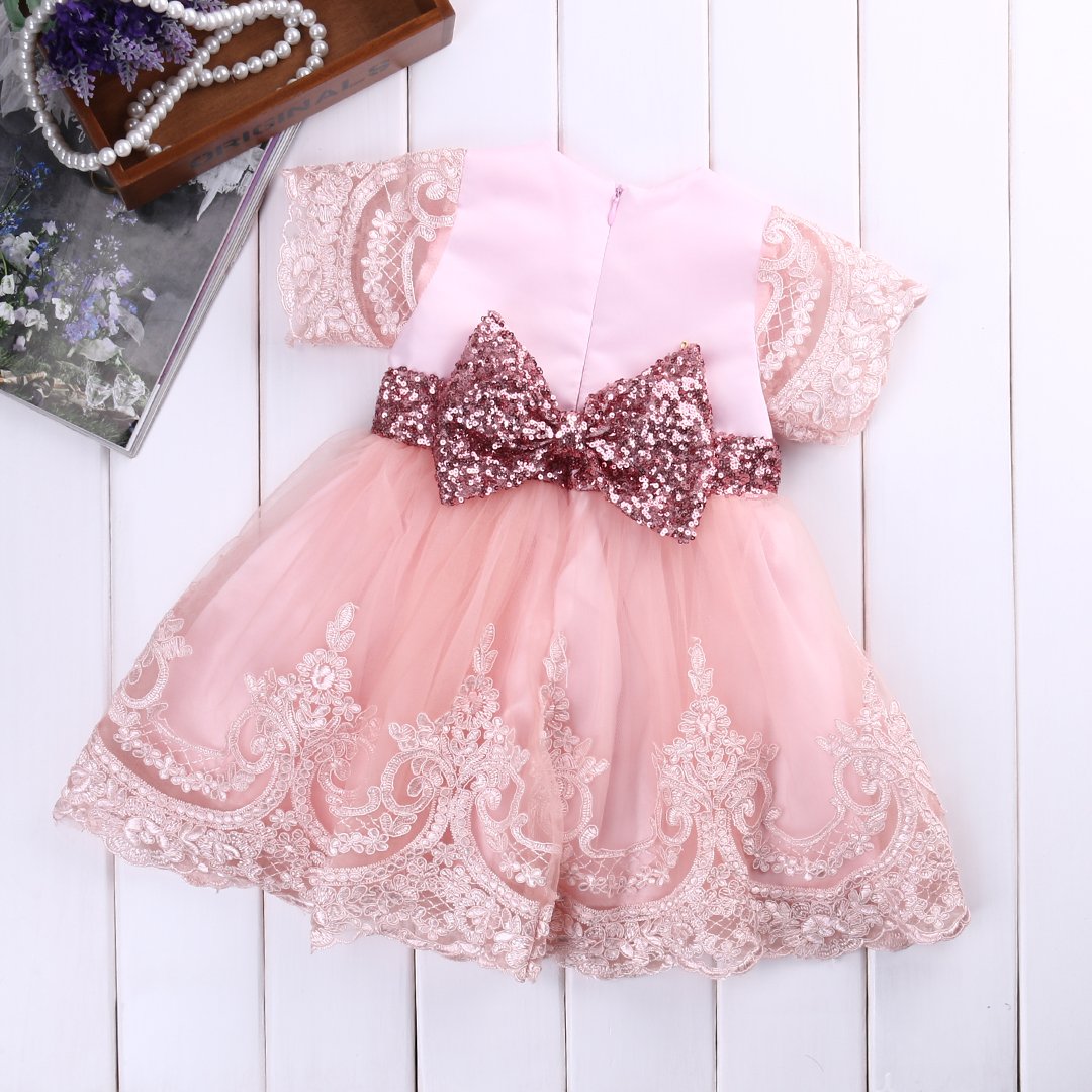 Baby girl clothes Princess Dress Clothes Short Sleeve Lace Bow Ball Gown Tutu Party Dress Toddler Kids Fancy Dress 0-7Y