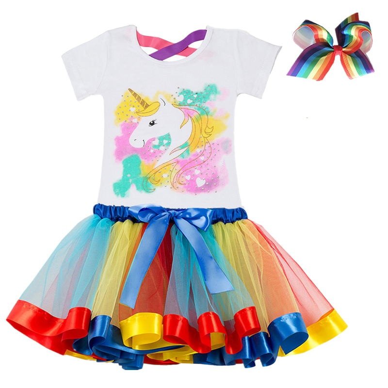 Girls Rainbow Color Clothing Set with Skirt Tutu Girls Rainbow Color Clothing Set with Skirt Tutu