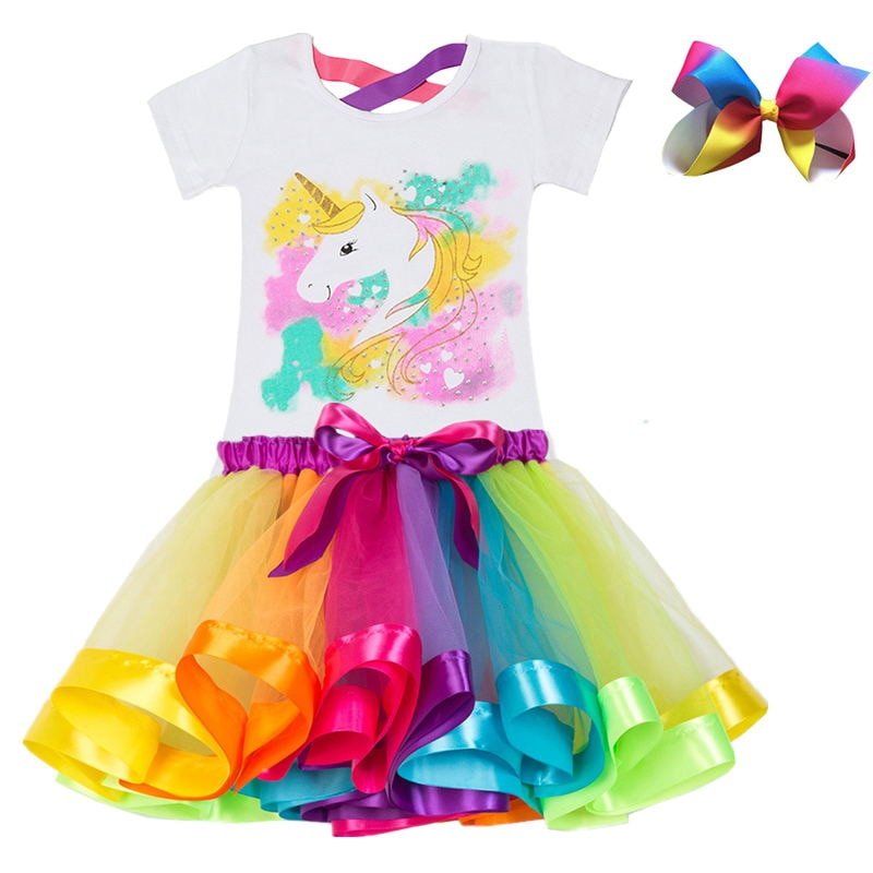 Girls Rainbow Color Clothing Set with Skirt Tutu Girls Rainbow Color Clothing Set with Skirt Tutu
