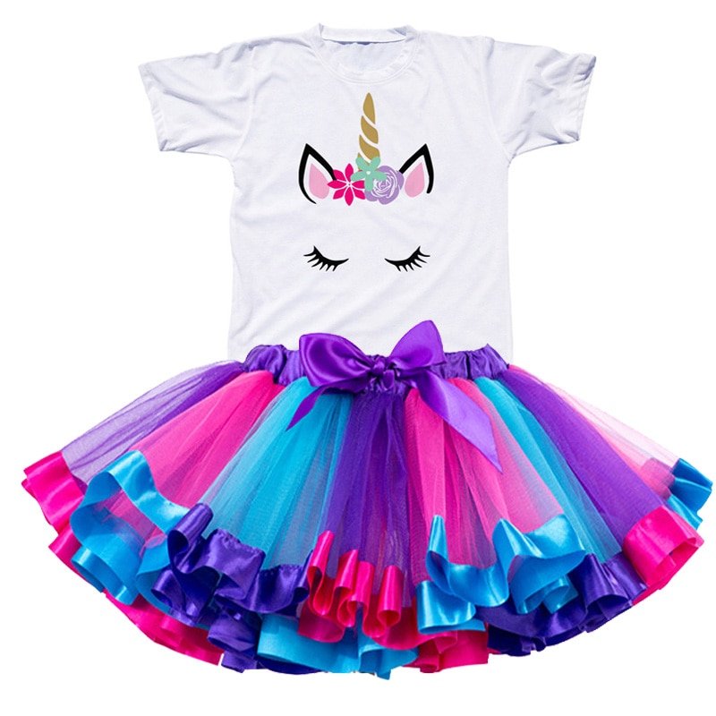 Girls Rainbow Color Clothing Set with Skirt Tutu Girls Rainbow Color Clothing Set with Skirt Tutu