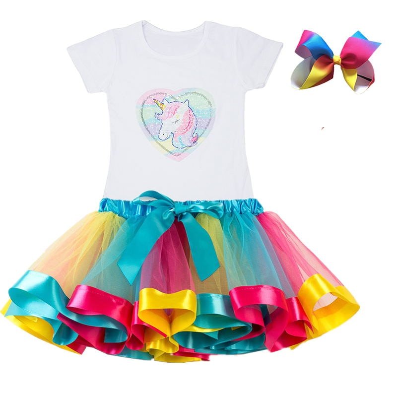 Girls Rainbow Color Clothing Set with Skirt Tutu Girls Rainbow Color Clothing Set with Skirt Tutu
