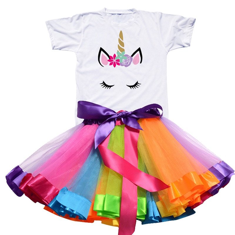 Girls Rainbow Color Clothing Set with Skirt Tutu Girls Rainbow Color Clothing Set with Skirt Tutu