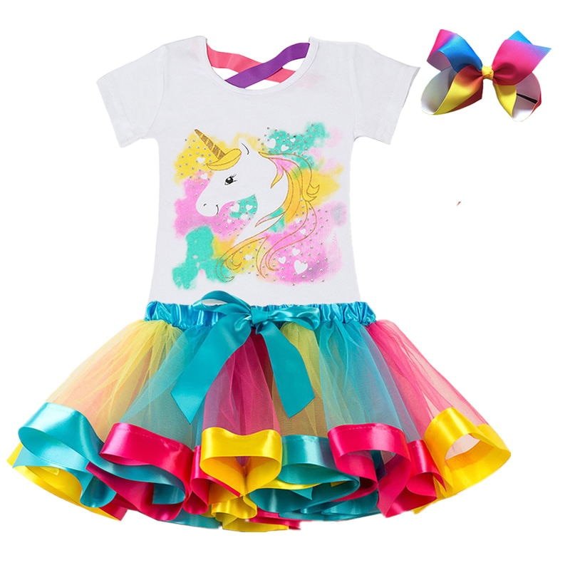 Girls Rainbow Color Clothing Set with Skirt Tutu Girls Rainbow Color Clothing Set with Skirt Tutu