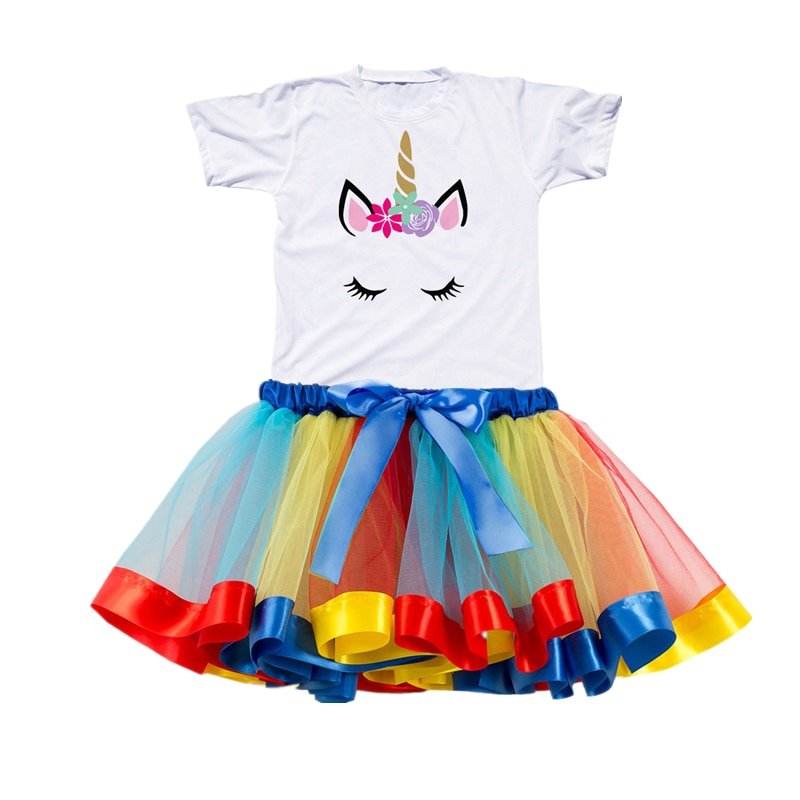 Girls Rainbow Color Clothing Set with Skirt Tutu Girls Rainbow Color Clothing Set with Skirt Tutu