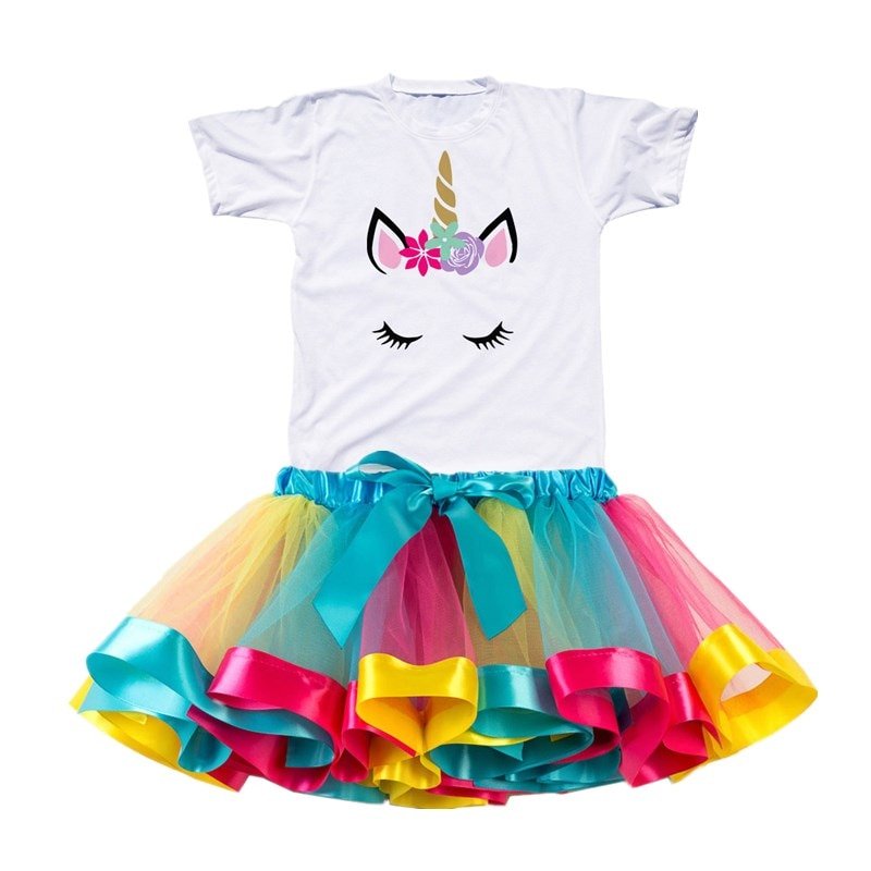 Girls Rainbow Color Clothing Set with Skirt Tutu Girls Rainbow Color Clothing Set with Skirt Tutu