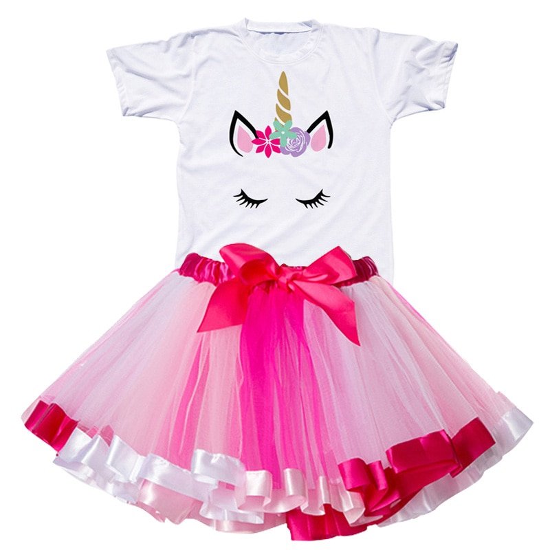 Girls Rainbow Color Clothing Set with Skirt Tutu Girls Rainbow Color Clothing Set with Skirt Tutu