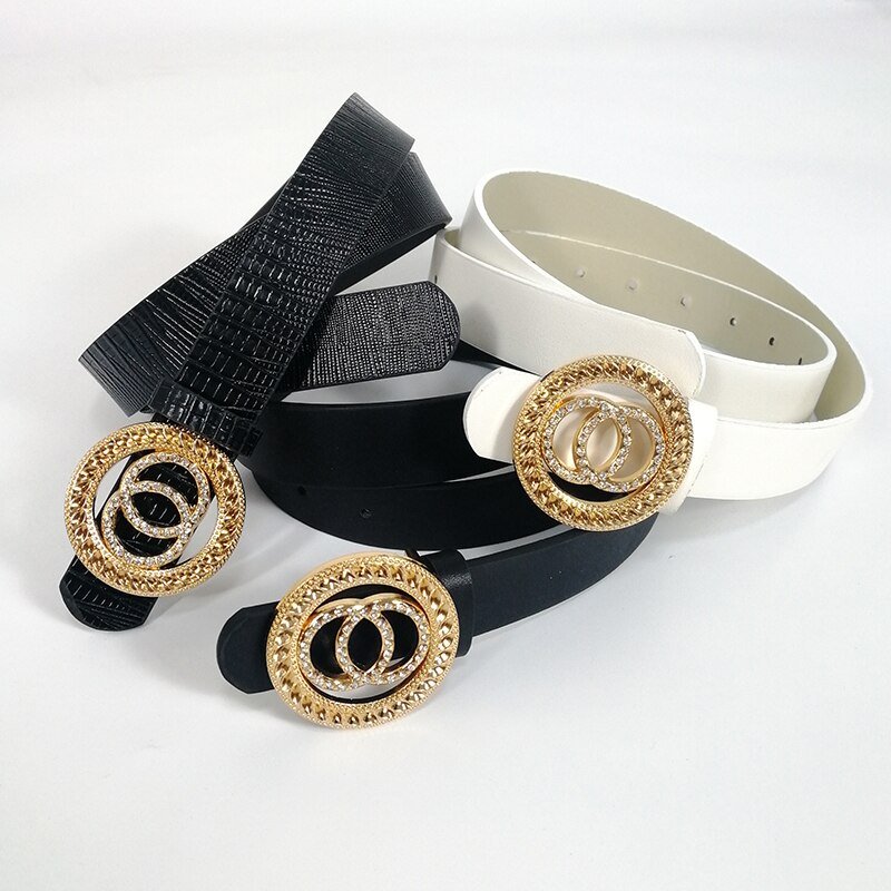 Belt with Rhinestone Buckle for Women