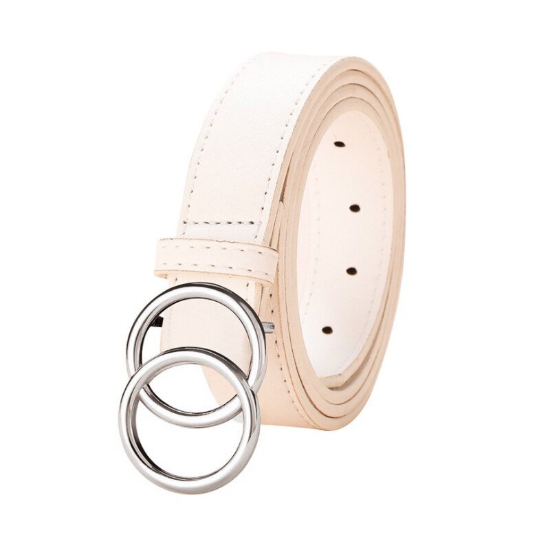 Belt with Double Round Shaped Buckle for Women