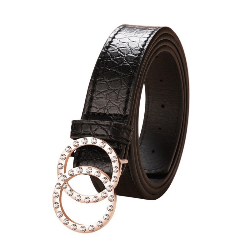 Belt with Double Round Shaped Buckle for Women
