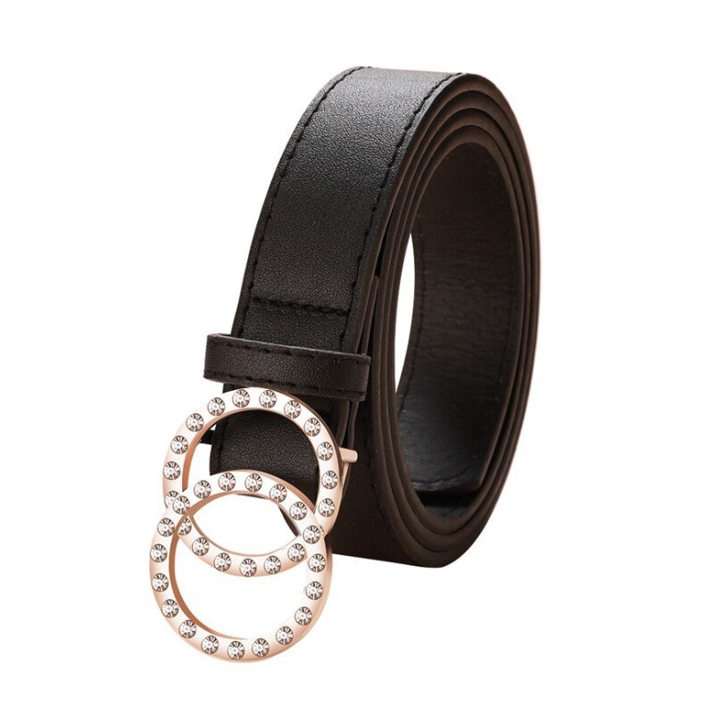 Belt with Double Round Shaped Buckle for Women