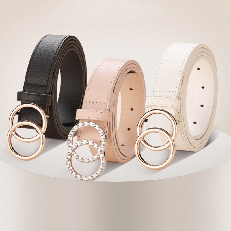 Belt with Double Round Shaped Buckle for Women