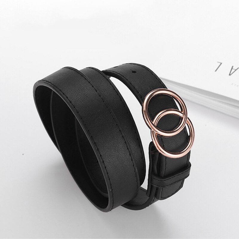 Belt with Double Round Shaped Buckle for Women