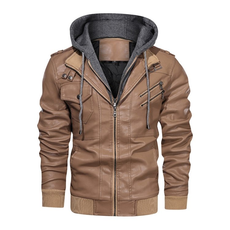 Men's Leather Jacket with Hood Men's Leather Jacket with Hood
