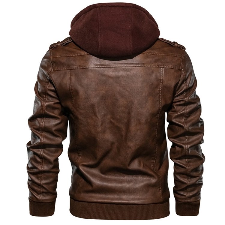 Men's Leather Jacket with Hood Men's Leather Jacket with Hood