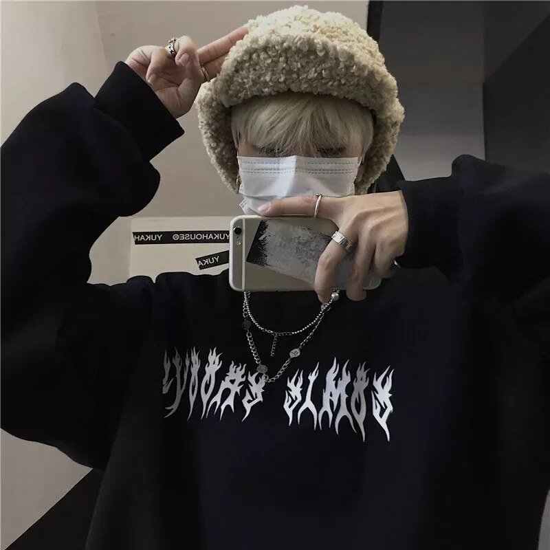 Streetwear Harajuku Hoodie Y2K Tops Girls Retro Gothic Oversized Hood Punk Anime Print Clothes Hip-Hop High Street Sweatshirts