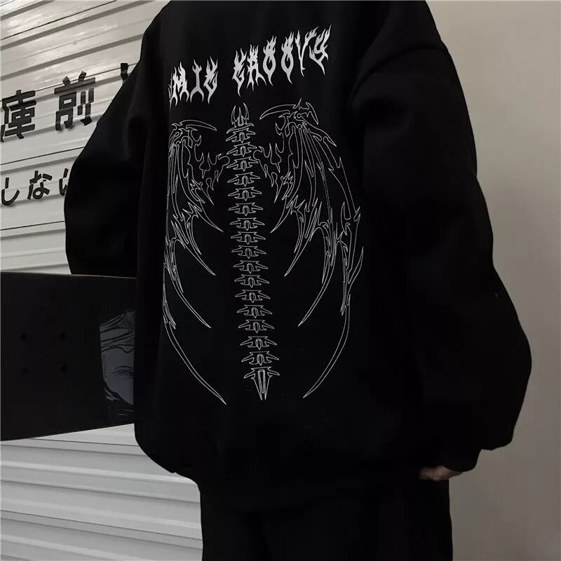 Streetwear Harajuku Hoodie Y2K Tops Girls Retro Gothic Oversized Hood Punk Anime Print Clothes Hip-Hop High Street Sweatshirts