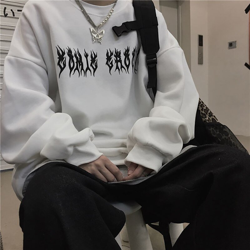 Streetwear Harajuku Hoodie Y2K Tops Girls Retro Gothic Oversized Hood Punk Anime Print Clothes Hip-Hop High Street Sweatshirts