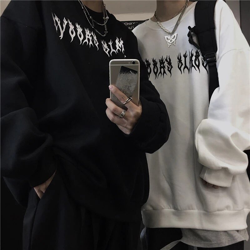 Streetwear Harajuku Hoodie Y2K Tops Girls Retro Gothic Oversized Hood Punk Anime Print Clothes Hip-Hop High Street Sweatshirts