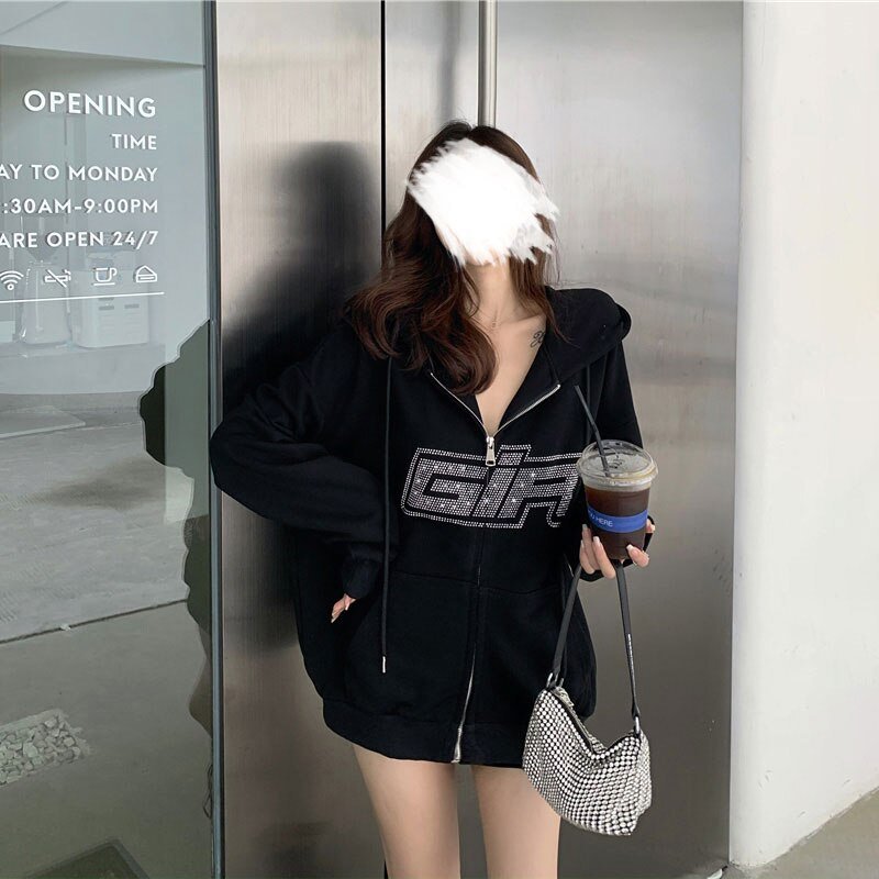 Y2K Gothic Butterfly Print Oversize Zip Up Hoodies 2021 Winter New Grunge Long Sleeve Sweatshirt Casual Hooded Jacket Streetwear