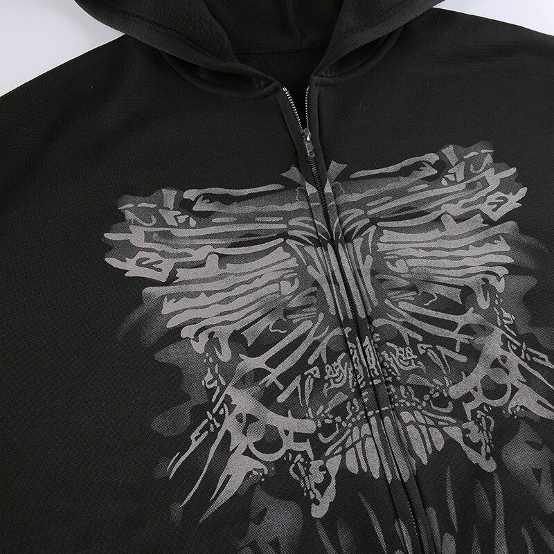 Y2K Gothic Butterfly Print Oversize Zip Up Hoodies 2021 Winter New Grunge Long Sleeve Sweatshirt Casual Hooded Jacket Streetwear