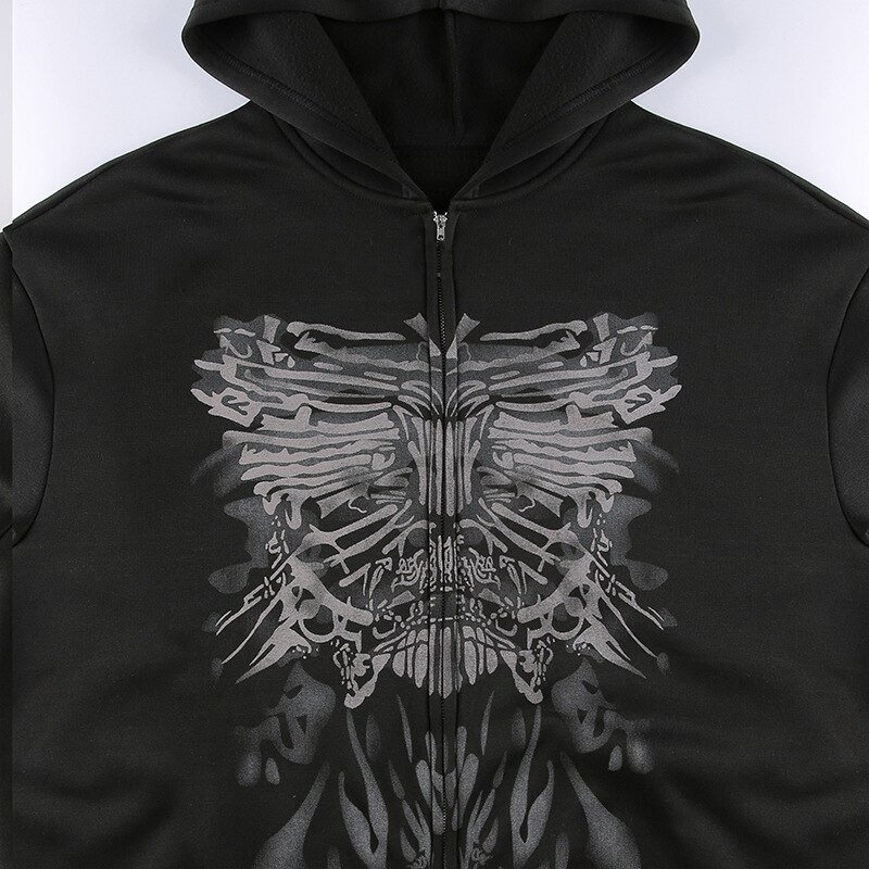 Y2K Gothic Butterfly Print Oversize Zip Up Hoodies 2021 Winter New Grunge Long Sleeve Sweatshirt Casual Hooded Jacket Streetwear