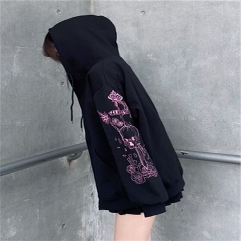 Y2K Gothic Butterfly Print Oversize Zip Up Hoodies 2021 Winter New Grunge Long Sleeve Sweatshirt Casual Hooded Jacket Streetwear