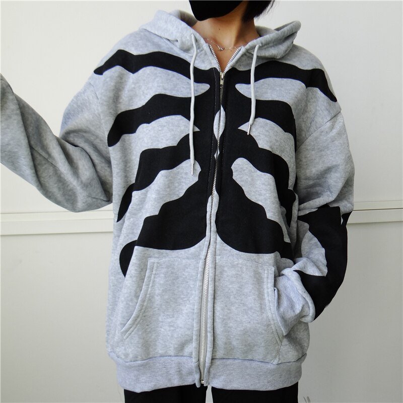 Y2K Gothic Butterfly Print Oversize Zip Up Hoodies 2021 Winter New Grunge Long Sleeve Sweatshirt Casual Hooded Jacket Streetwear
