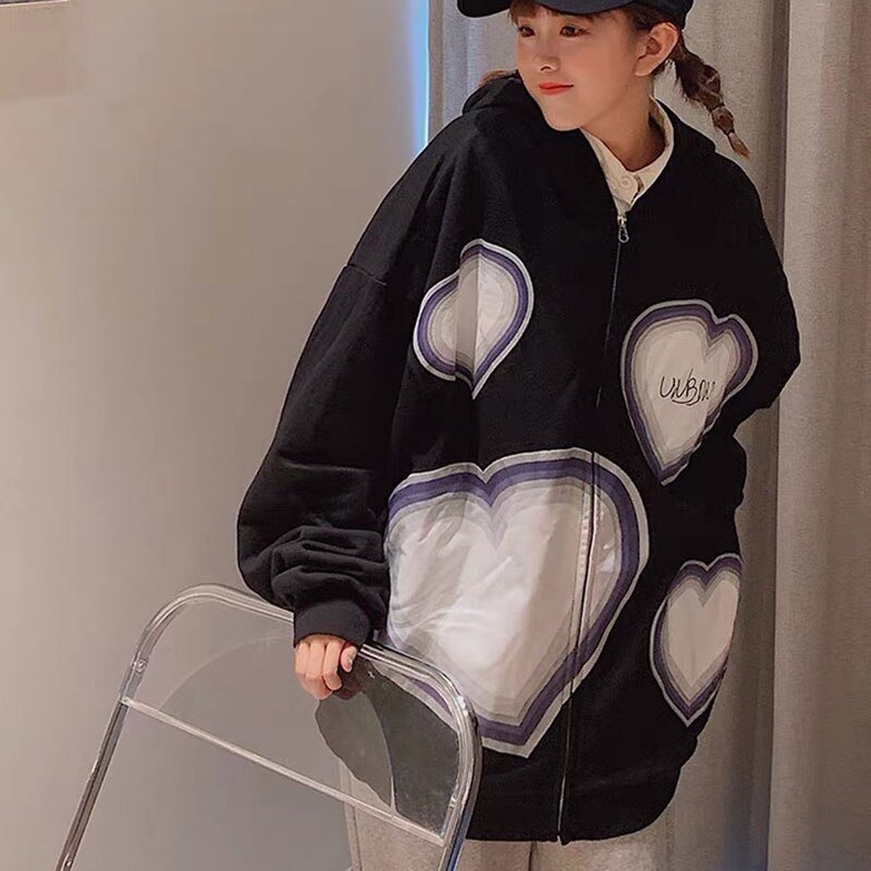 Y2K Gothic Butterfly Print Oversize Zip Up Hoodies 2021 Winter New Grunge Long Sleeve Sweatshirt Casual Hooded Jacket Streetwear