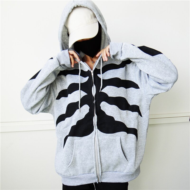 Y2K Gothic Butterfly Print Oversize Zip Up Hoodies 2021 Winter New Grunge Long Sleeve Sweatshirt Casual Hooded Jacket Streetwear