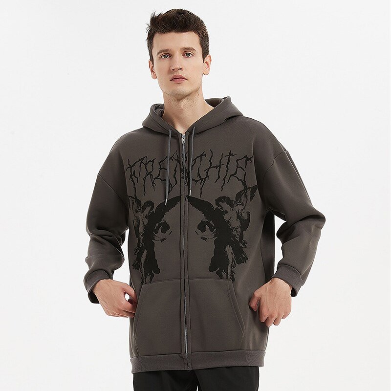 Punk Gothic Letter Print Hoddie Y2k For Men Full Zip Hoodie Women Sudaderas Hombre Unisex Hooded Jackets New