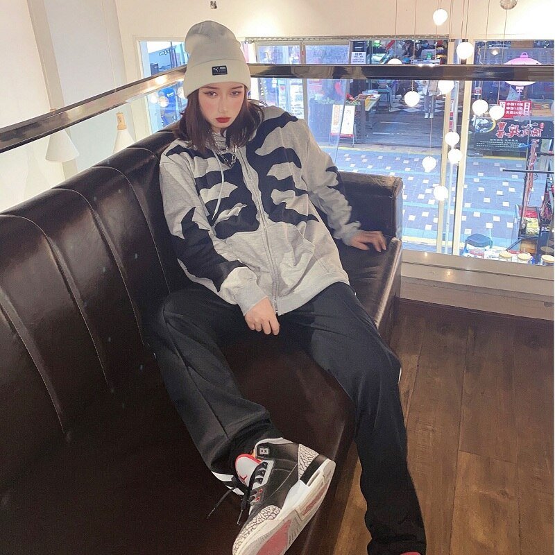 Punk Gothic Letter Print Hoddie Y2k For Men Full Zip Hoodie Women Sudaderas Hombre Unisex Hooded Jackets New