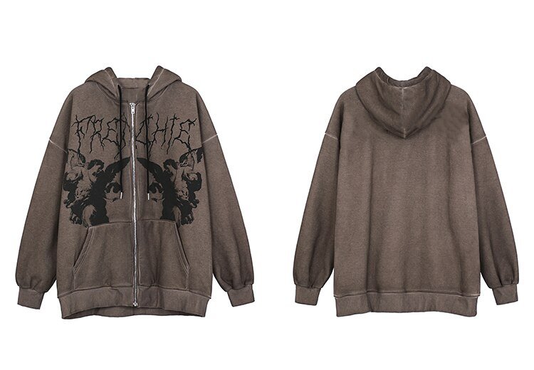 Punk Gothic Letter Print Hoddie Y2k For Men Full Zip Hoodie Women Sudaderas Hombre Unisex Hooded Jackets New