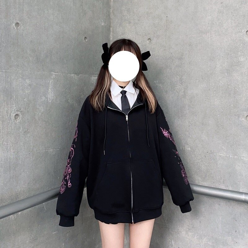 Punk Gothic Letter Print Hoddie Y2k For Men Full Zip Hoodie Women Sudaderas Hombre Unisex Hooded Jackets New