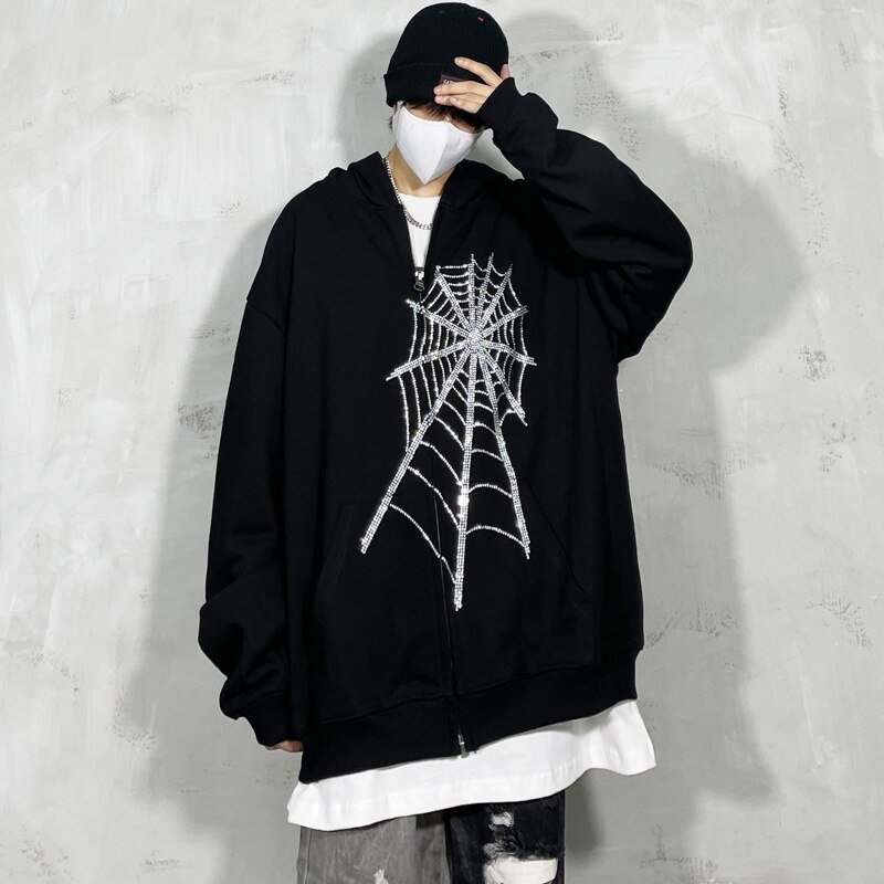 Punk Gothic Letter Print Hoddie Y2k For Men Full Zip Hoodie Women Sudaderas Hombre Unisex Hooded Jackets New