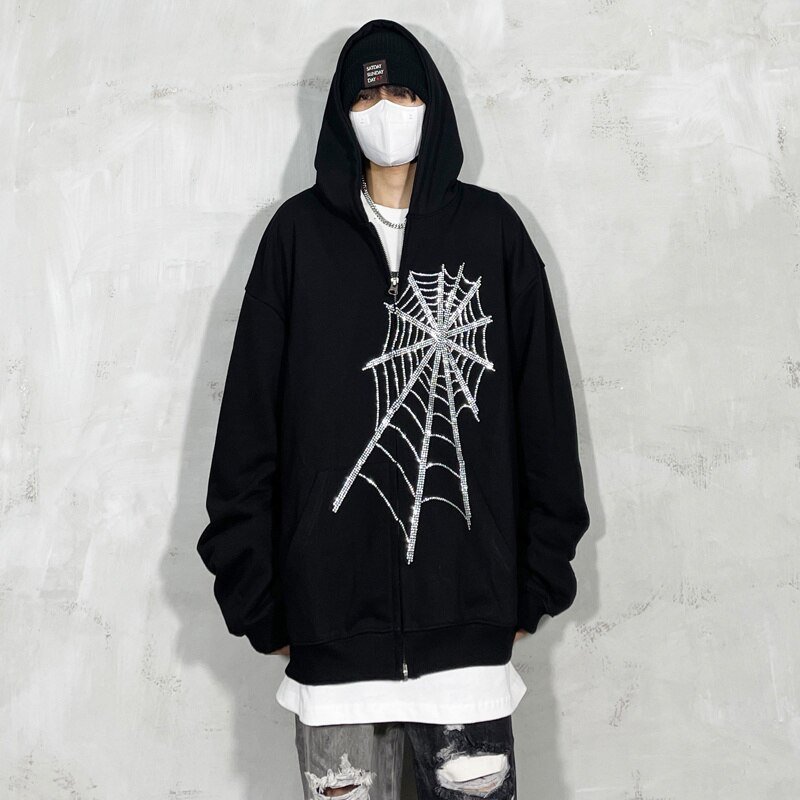 Punk Gothic Letter Print Hoddie Y2k For Men Full Zip Hoodie Women Sudaderas Hombre Unisex Hooded Jackets New
