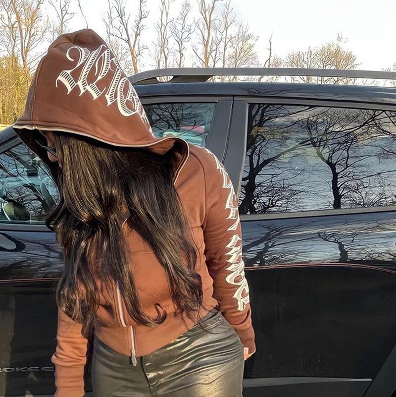 Punk Gothic Letter Print Hoddie Y2k For Men Full Zip Hoodie Women Sudaderas Hombre Unisex Hooded Jackets New