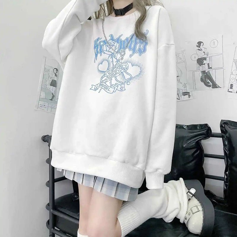 Japanese Sweet Cool Black And White Sweater Women Plus Velvet Thickening Autumn And Winter New Student Loose Harajuku Style Top Japanese Sweet Cool Black And White Sweater Women Plus Velvet Thickening Autumn And Winter New Student Loose Harajuku Style Top