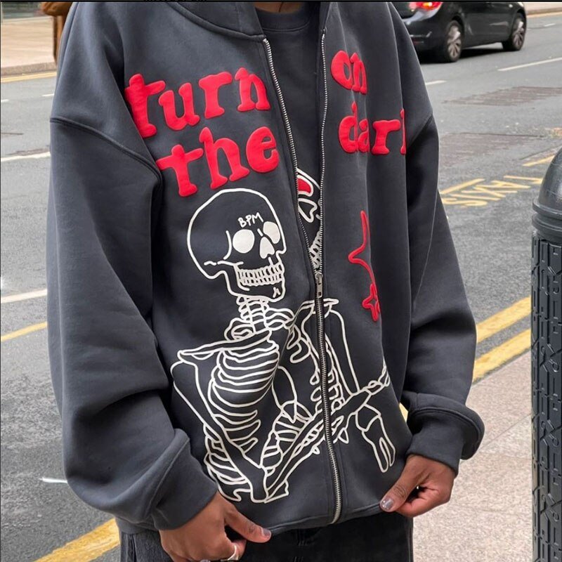 Street fashion hoodie men South Korea Harajuku zipper graffiti cartoon print jacket pullover y2k oversized sweatshirt women