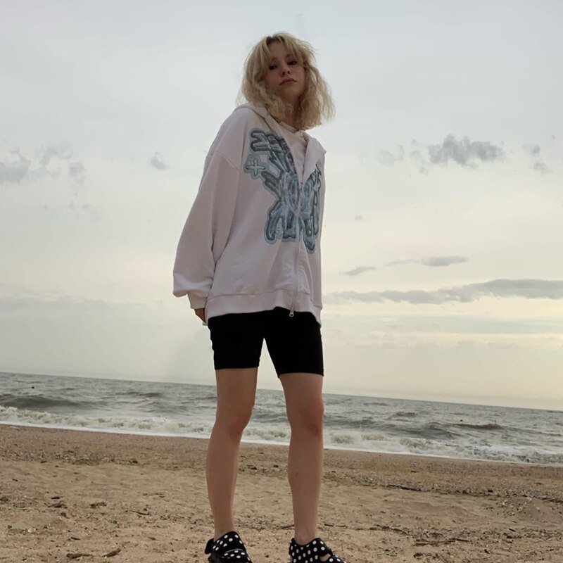 Street fashion hoodie men South Korea Harajuku zipper graffiti cartoon print jacket pullover y2k oversized sweatshirt women