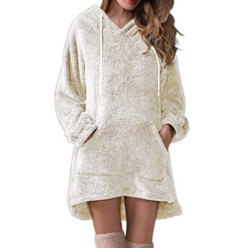 Women Long Sleeve Plush Hoodies Lady Autumn Winter Warm Solid Fluffy Hoody Flannel Pullover Pajama Loose Hooded Sweatshirts Top Women Long Sleeve Plush Hoodies Lady Autumn Winter Warm Solid Fluffy Hoody Flannel Pullover Pajama Loose Hooded Sweatshirts Top