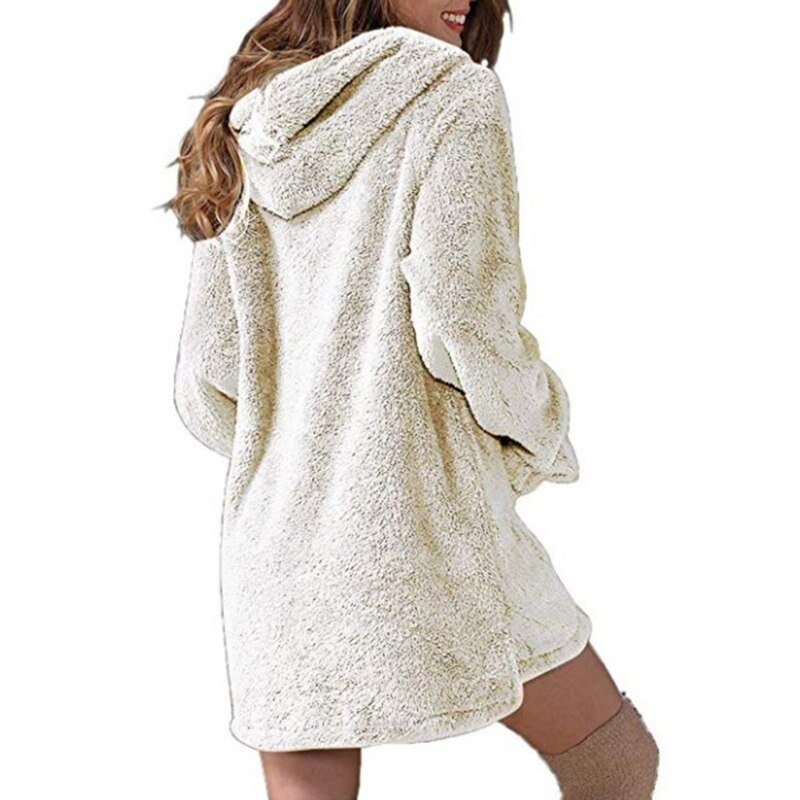 Women Long Sleeve Plush Hoodies Lady Autumn Winter Warm Solid Fluffy Hoody Flannel Pullover Pajama Loose Hooded Sweatshirts Top Women Long Sleeve Plush Hoodies Lady Autumn Winter Warm Solid Fluffy Hoody Flannel Pullover Pajama Loose Hooded Sweatshirts Top