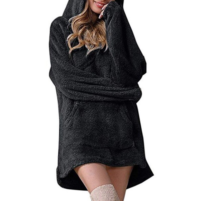 Women Long Sleeve Plush Hoodies Lady Autumn Winter Warm Solid Fluffy Hoody Flannel Pullover Pajama Loose Hooded Sweatshirts Top Women Long Sleeve Plush Hoodies Lady Autumn Winter Warm Solid Fluffy Hoody Flannel Pullover Pajama Loose Hooded Sweatshirts Top