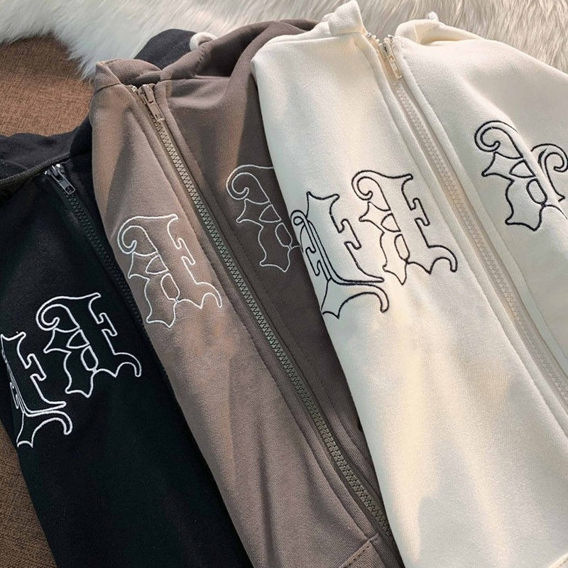 Street casual hooded cardigan solid color embroidered sweatshirt y2k plus size sports women's summer hot selling casual clothes Street casual hooded cardigan solid color embroidered sweatshirt y2k plus size sports women's summer hot selling casual clothes