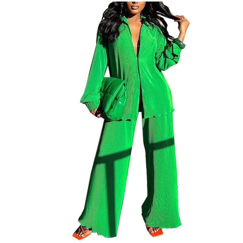 Sexy Solid Suit Two Pieces Outfits Office Lady Long Sleeve Lapel Jacket Coat Suits 2022 Women Casual Wide Leg Trousers Set